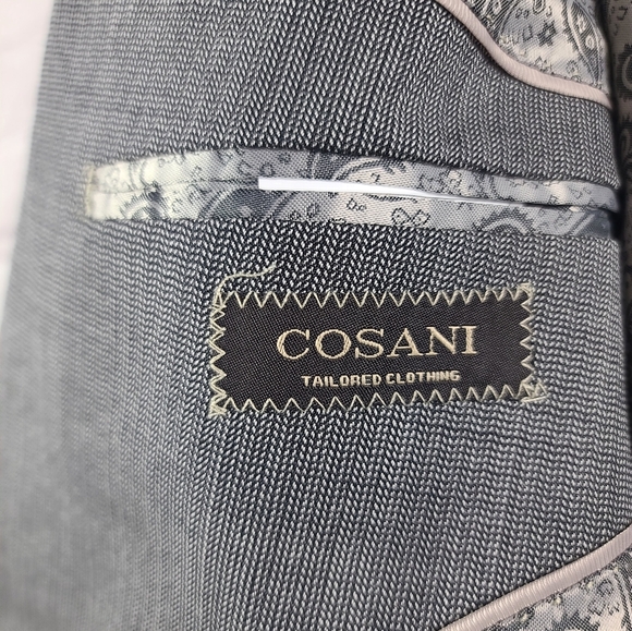 Cosani Men's 44L Black Wool Mini Herringbone Single Breasted Sports Jacket NEW - Picture 3 of 16